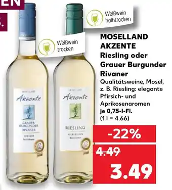 Kaufland Mosel Akzente Riesling oder Grauer Burgunder Rivaner 0.75 L Angebot