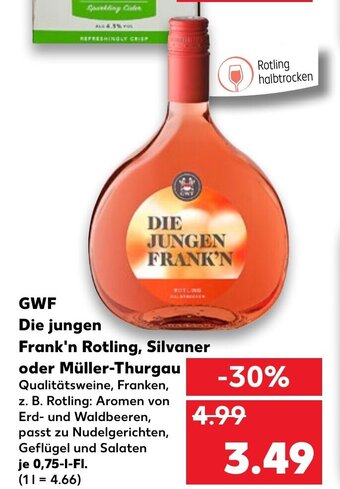 Kaufland GWF Die Jungen Frank'n Rotling, Silvaner oder Müller Thurgau 0,75L Angebot