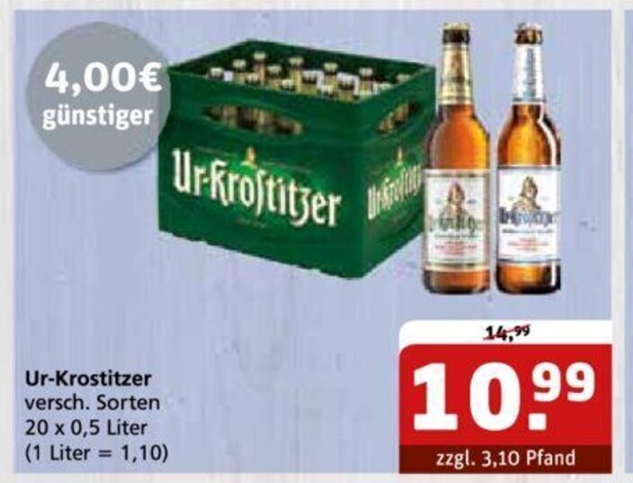 UrKrostitzer Pilsener 20*500ml Angebot bei Getränke Quelle
