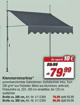 toom Baumarkt Klemmarmmarkise Angebot