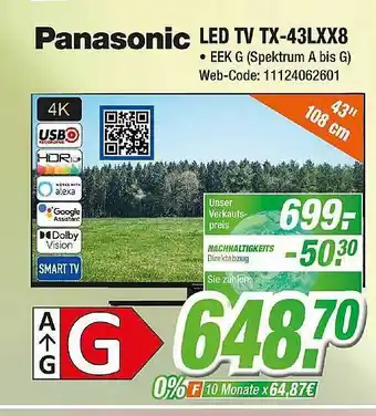 Expert Klein Panasonic led tv tx-43lxx8 Angebot