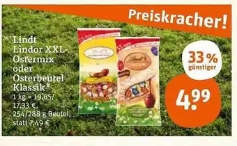 tegut Lindt lindor xxl-ostermix oder osterbeutel klassik Angebot