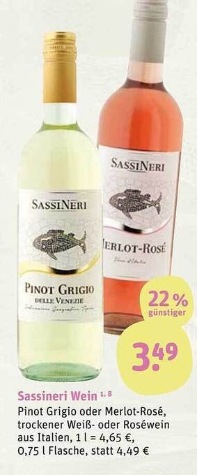 tegut Sassineri wein pinot grigio oder merlot-rosé Angebot