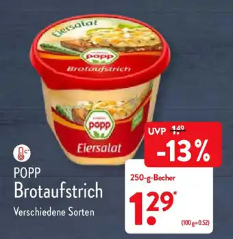 Aldi Nord Popp Brotaufstrich 250g Becher Angebot