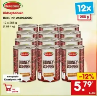 Netto Marken-Discount Beste Ernte Kidneybohnen 12x255g Angebot