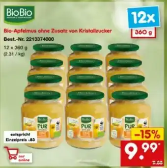 Netto Marken-Discount Bio Apfelmus ohne Zusatz von Kristallzucker 12x360g Angebot