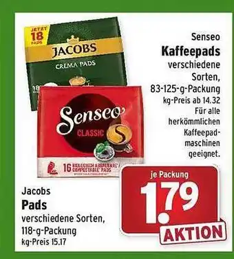 Wasgau Senseo kaffeepads oder jacobs pads Angebot