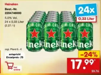 Netto Marken-Discount Heineken 24x0,33L Angebot