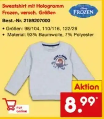 Netto Marken-Discount Sweatshirt mit Hologramm Frozen, versch. Größen Angebot