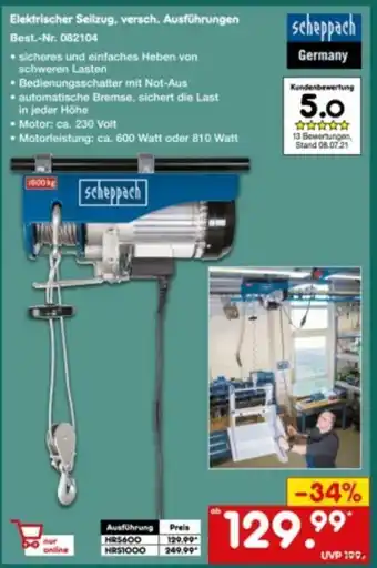 Netto Marken-Discount Scheppach Elektrischer Seilzug Angebot