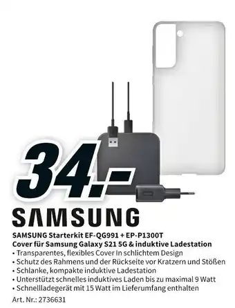 MediaMarkt Samsung Starterkit EF-QG991+EP-P1300T Cover für Samsung Galaxy S21 5G & Induktive Ladestation Angebot