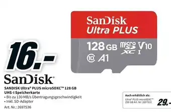 MediaMarkt SanDisk Ultra Plus microSDXC 128GB UHS-I Speicherkarte Angebot