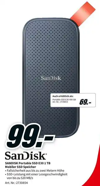 MediaMarkt SanDisk Portable SSD E30 1 TB Mobiler SSD Speicher Angebot