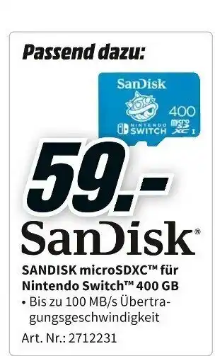 MediaMarkt SanDisk microSDXC für Nintendo Switch 400GB Angebot