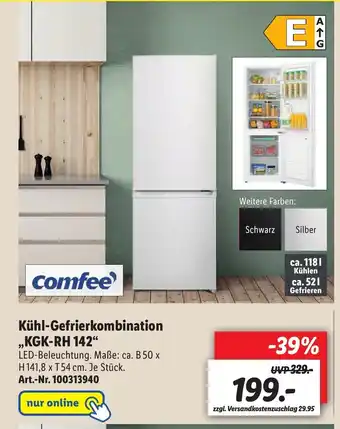 Lidl Comfee Kühl Gefrierkombination KGK-RH 142 Angebot