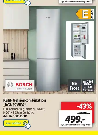 Lidl Bosch Kühl Gefrierkombination KGV39VIEA Angebot