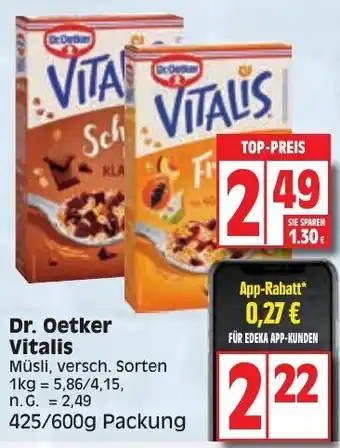 Edeka Dr. Oetker Vitalis Müsli 425/600 g Packung Angebot