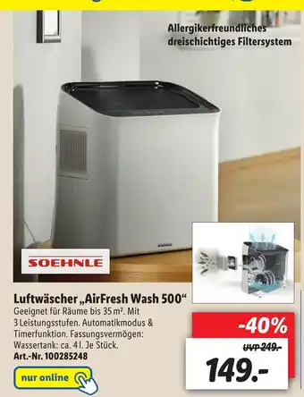 Lidl Soehnle Luftwäscher Airfresh Wash 500 Angebot