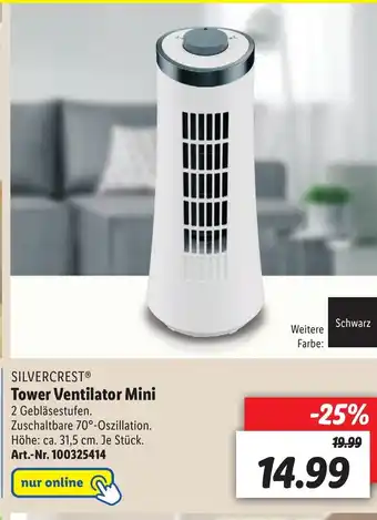 Lidl Silvercrest Tower Ventilator Mini Angebot