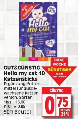 Edeka Gut & Günstig Hello my cat 10 Katzensticks 50 g Beutel Angebot