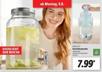 Lidl Ernesto Getränkespender Angebot