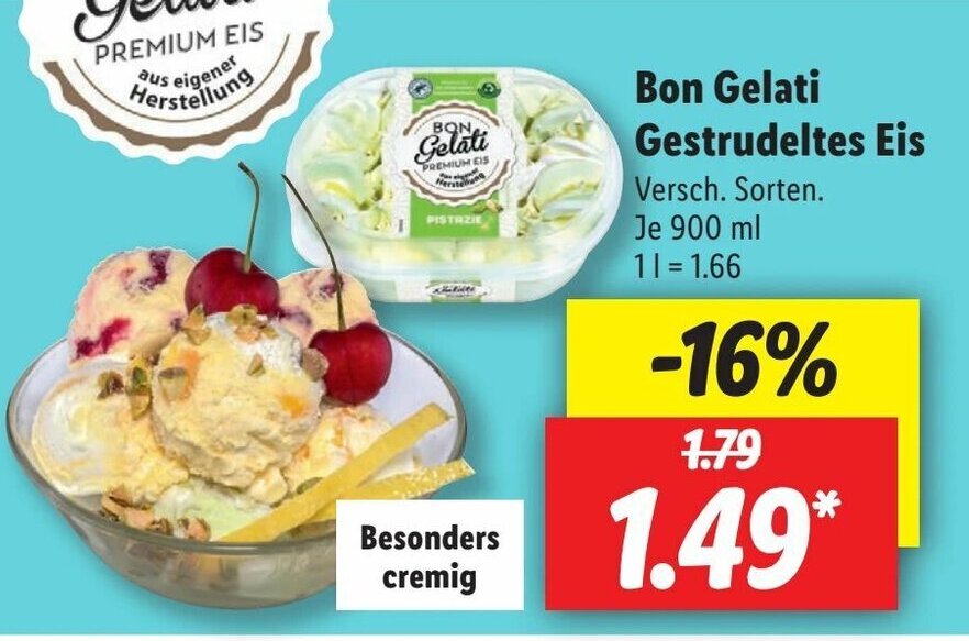 Bon Gelati Gestrudeltes Eis 900ml Angebot bei Lidl Bon Gelati Gestrudeltes Eis 900ml Angebot bei Lidl