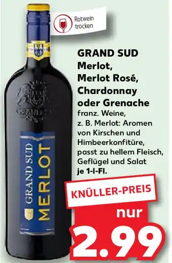 Kaufland Grand Sud Merlot, Merlot Rosé, Chardonnay oder Grenache 1 L-Fl. Angebot