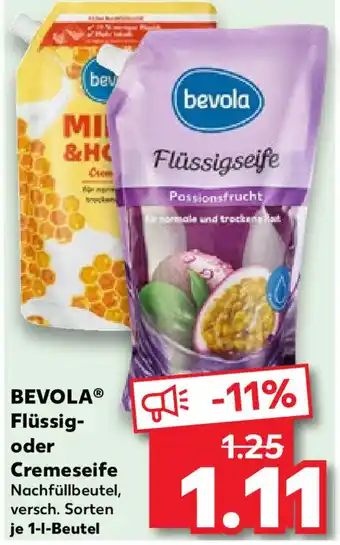 Kaufland Bevola Flüssig oder Cremeseife 1 L Beutel Angebot