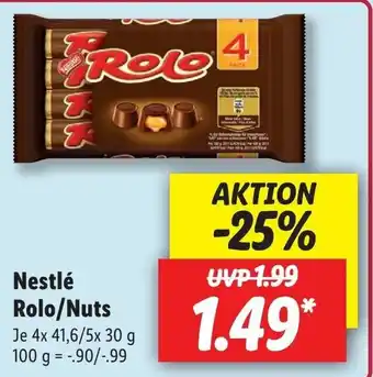 Lidl Nestlé Rolo/Nuts 4x41,6/5x30g Angebot