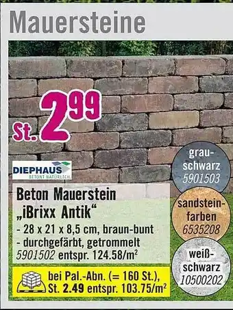 Hornbach Diephaus beton mauerstein „ibrixx antik“ Angebot