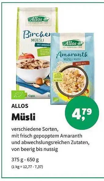 Erdi Biomarkt Allos müsli Angebot