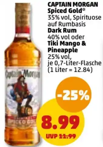 PENNY Captain Morgan Spiced Gold, Dark Rum oder Tiki Mango & Pineapple 0,7 Liter Flasche Angebot