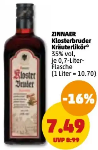 PENNY Zinnaer Klosterbruder Kräuterlikör 0,7 Liter Flasche Angebot