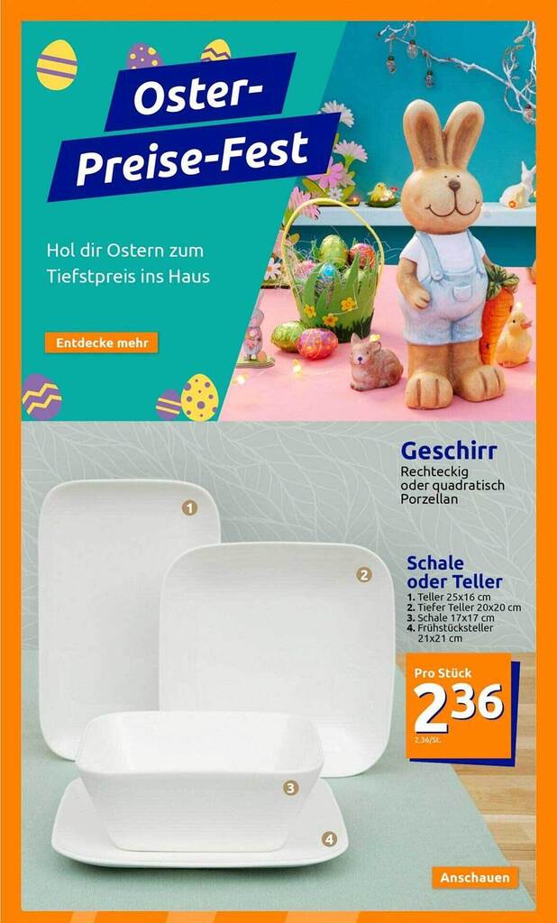 Geschirr rechteckig oder quadratisch porzellan oder schale oder teller Angebot bei Action