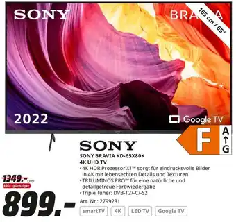 MediaMarkt Sony Bravia KD-65X80K 4K UHD TV Angebot