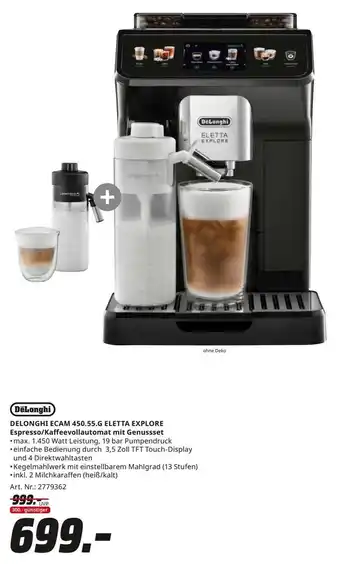 MediaMarkt DēLonghi ECAM 450.55.G Eletta Explore Espresso/Kaffeevollautomat mit Genussset Angebot