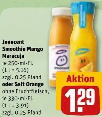 REWE Innocent Smoothie Mango Maracuja 250 ml oder Saft Orange 330 ml Fl. Angebot