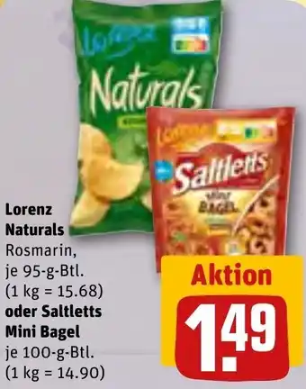 REWE Lorenz Naturals 95 g oder Saltletts Mini Bagel 100 g Btl. Angebot