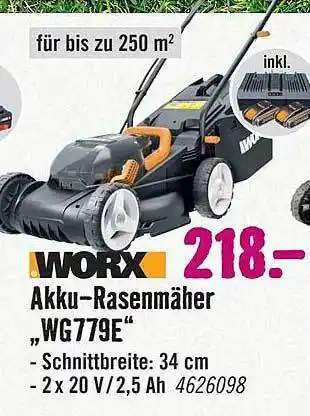 Hornbach Worx akku-rasenmäher wg779e Angebot