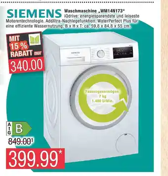 Marktkauf Siemens waschmaschine „wm14n173“ Angebot