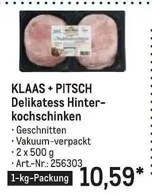 METRO Klaas + pitsch delikatess hinterkochschinken Angebot