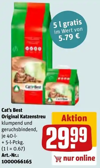 REWE Cat's Best Original Katzenstreu 40 L+5 L Pckg. Angebot