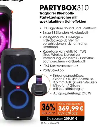 CITTI Markt JBL Party-Lautsprecher | Partybox 310 Angebot