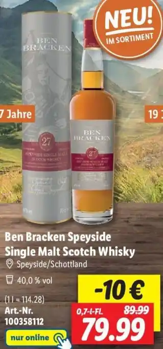 Lidl Ben Bracken Speyside Single Malt Scotch Whisky 0,7 L-Fl. Angebot