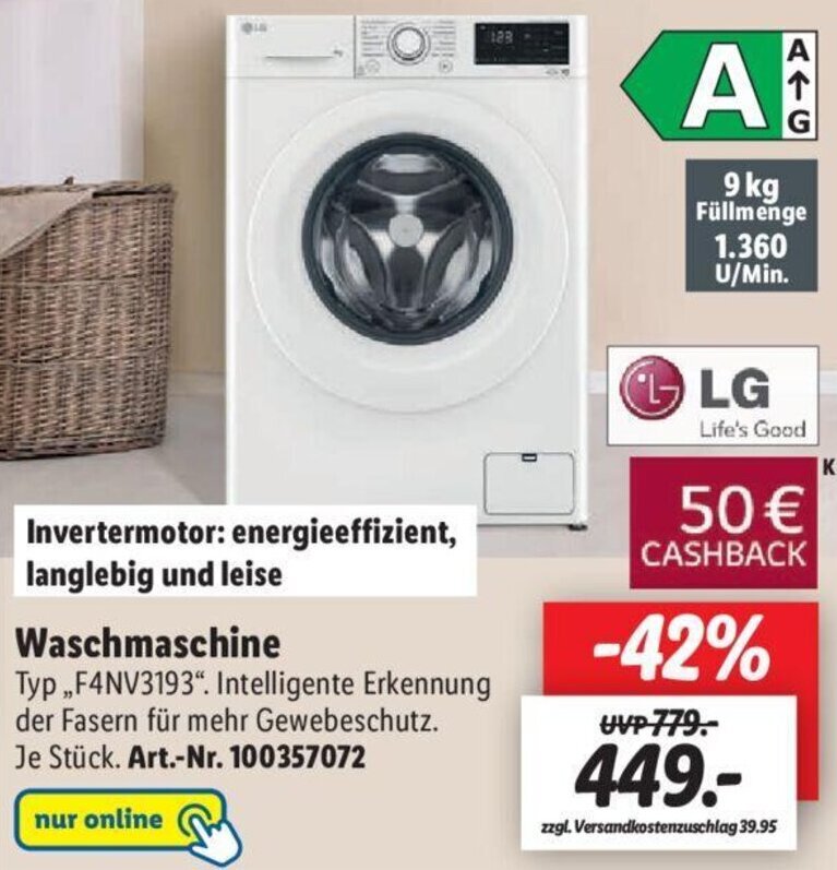 LG Waschmaschine F4NV3193 Angebot bei Lidl