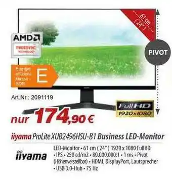 ACom PC Iiyama Prolite Xub2496hsu B1 Business Led Monitor Angebot