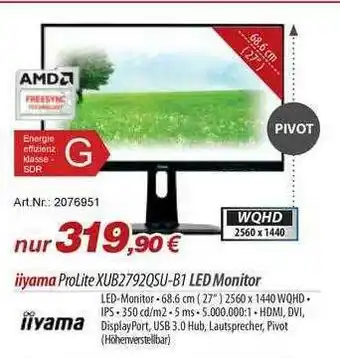 ACom PC Iiyama Prolite XUB2792QSU-B1 Led Monitor Angebot