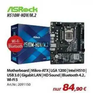 ACom PC Asrock Motherboard I Mikro-atx I Lga 1200 L Intel H510l Usb 3.0 L Gigabit Lan I Hd Sound L Bluetooth 4.2 Wifi 5 Angebot