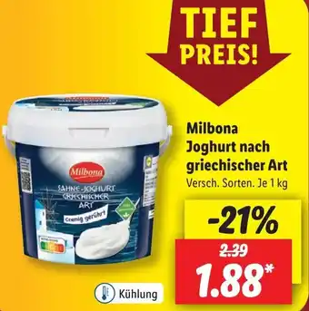 Lidl Milbona Joghurt nach griechischer Art 1 kg Angebot