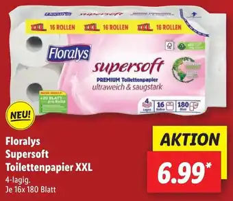 Lidl Floralys Supersoft Toilettenpapier XXL 4-lagig, 16x180 Blatt Angebot